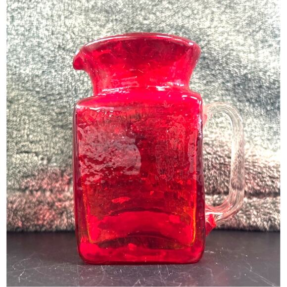 Vintage Cadmium Glowing Crackle Glass Square Pitcher Vase - Picture 3 of 9